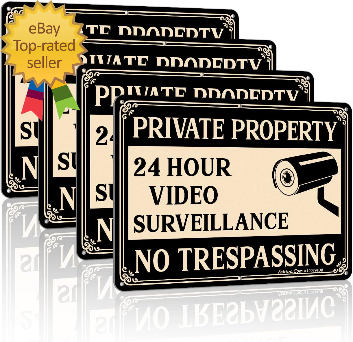 Private Property No Trespassing Sign Video Surveillance Signs Outdoor 4-Pack