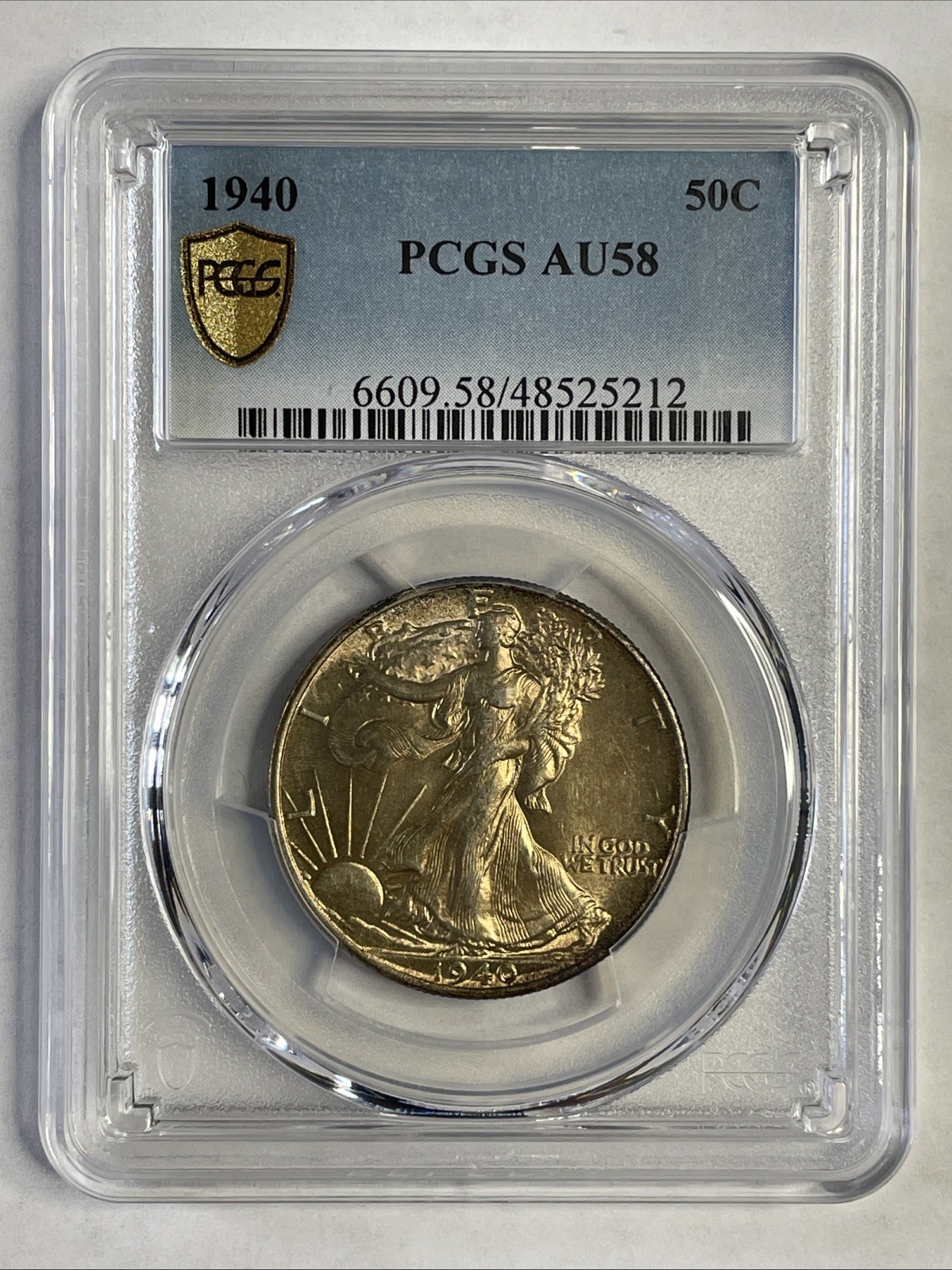 1940 Walking Liberty Half Dollar PCGS AU58 Everyman Toned Trueview Color