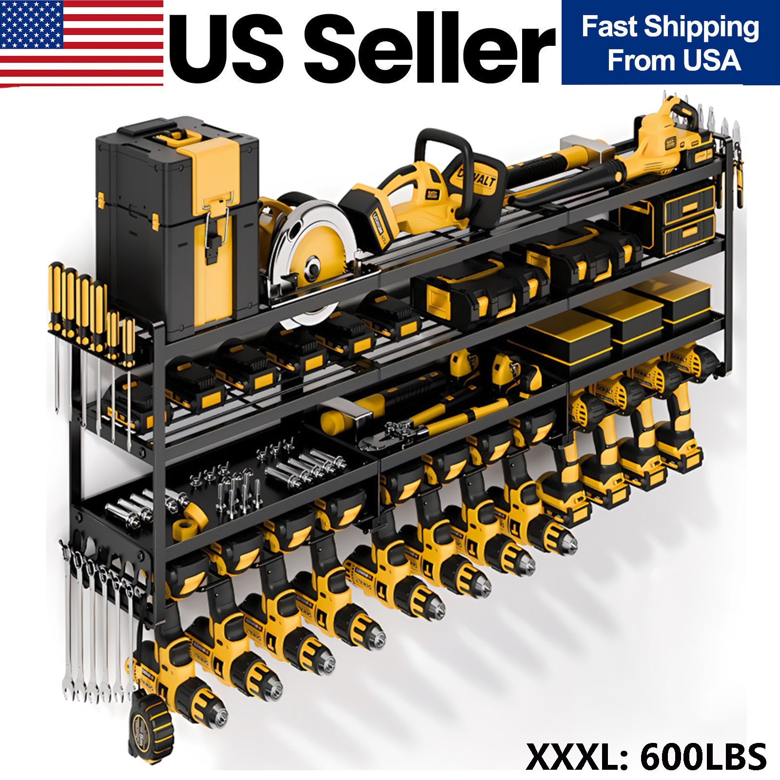XXXL Power Tool Organizer Wall Mount,Extended Heavy Duty 12Drill Holder,4 Layers
