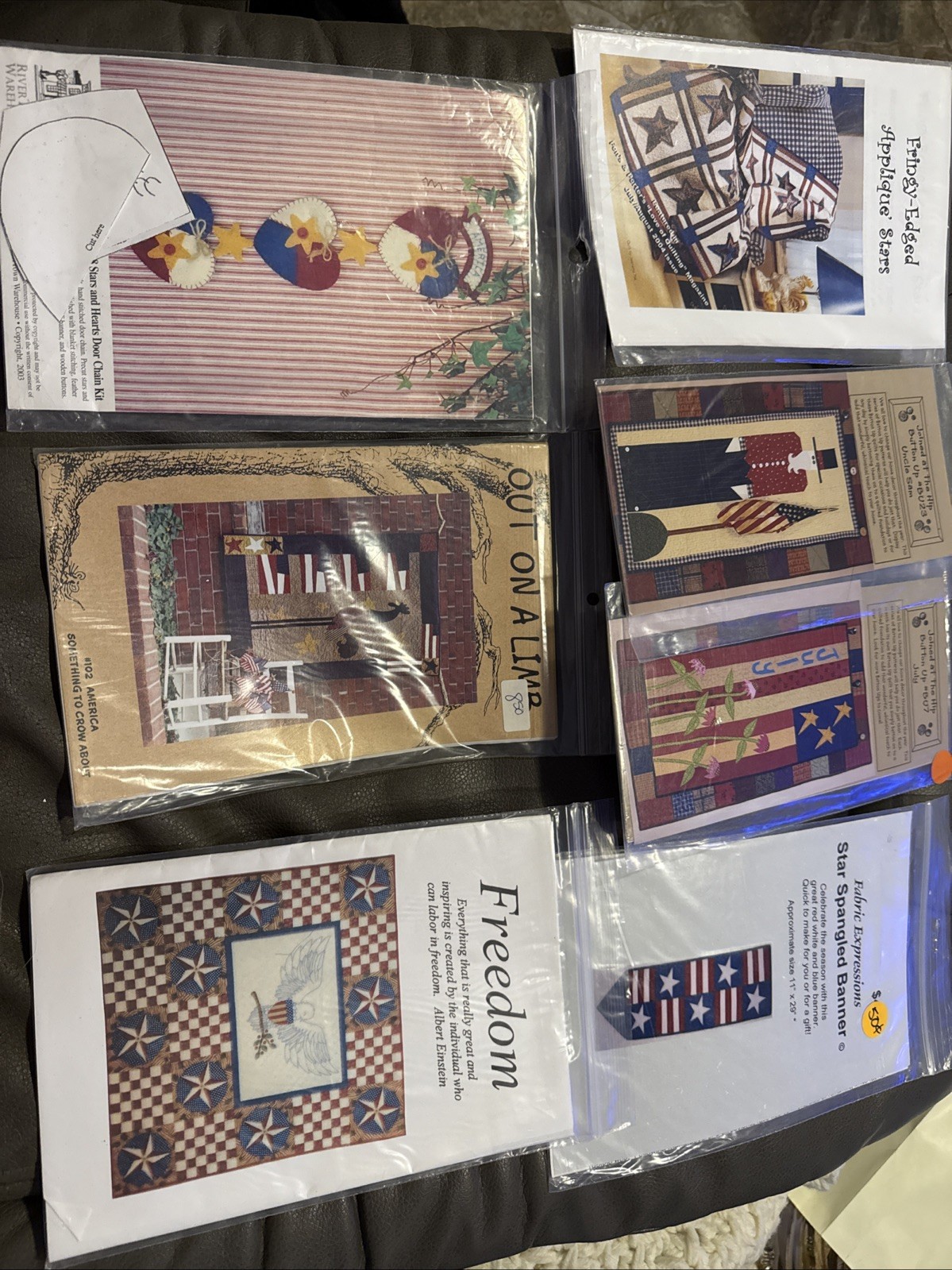 Lot Of 7 American Themed Quilt Patterns Flags Stars Sewing Patriotic