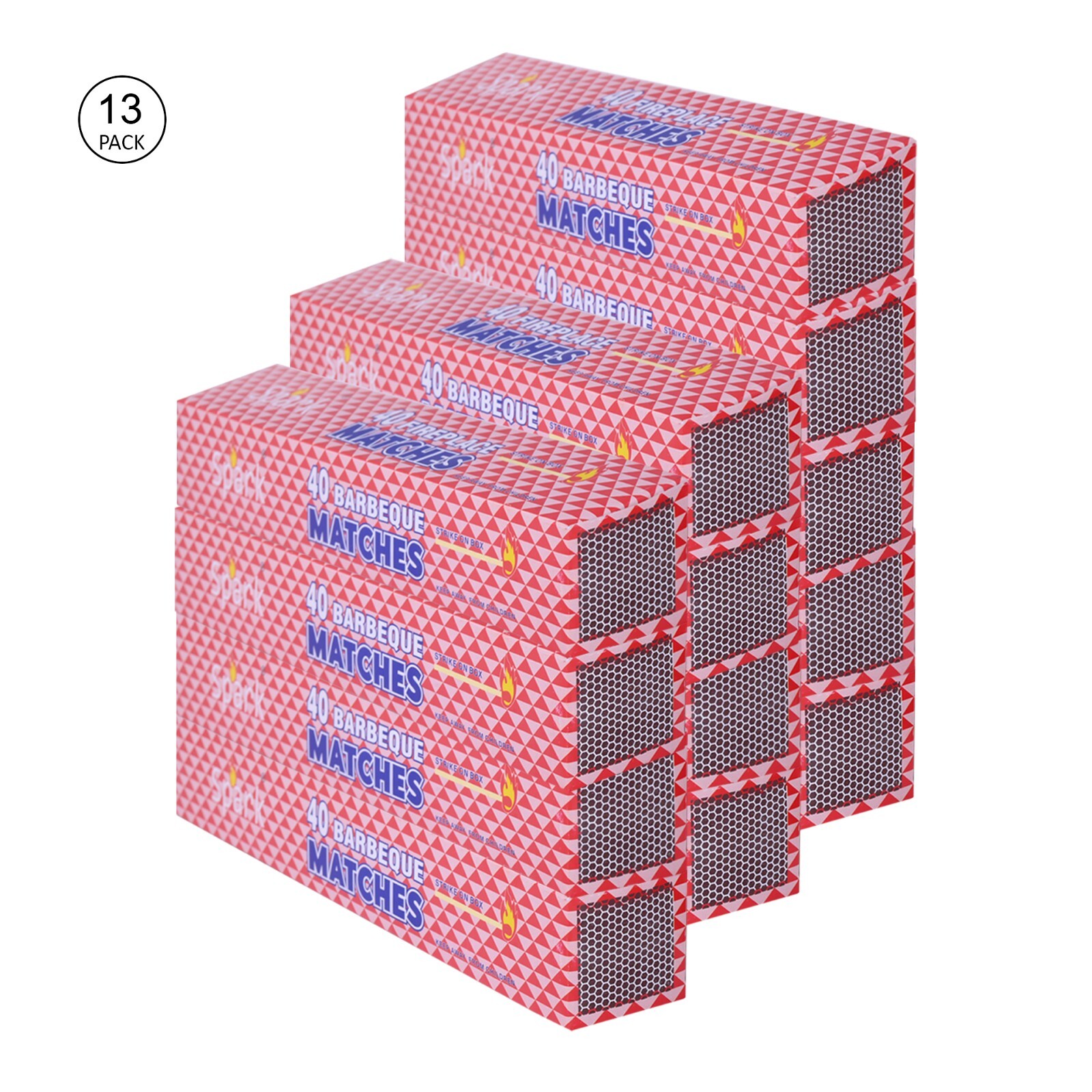 Spark Pack of 13 x 40 (520 Matches) Long Wooden Matches  11" BBQ Barbeque Lot