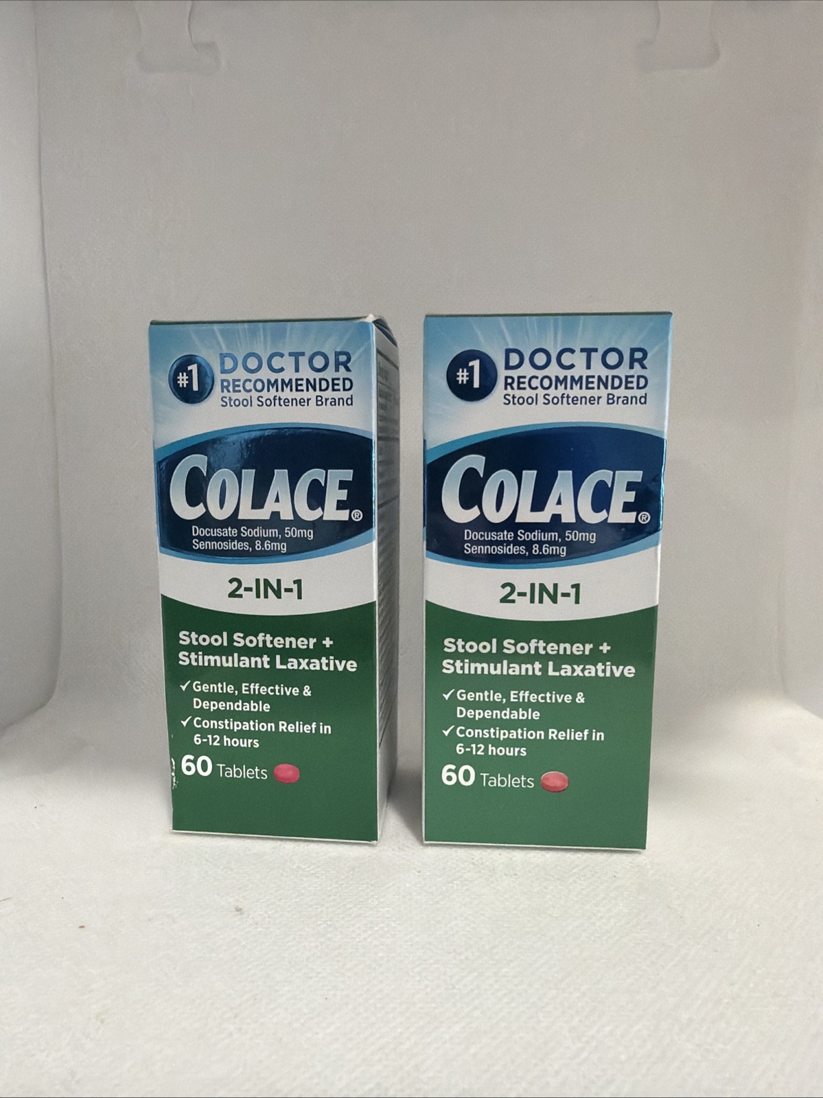Colace 2 IN 1 Stool Softener Stimulant Laxative 60 Tablet Each (2 Box)Exp 11/28