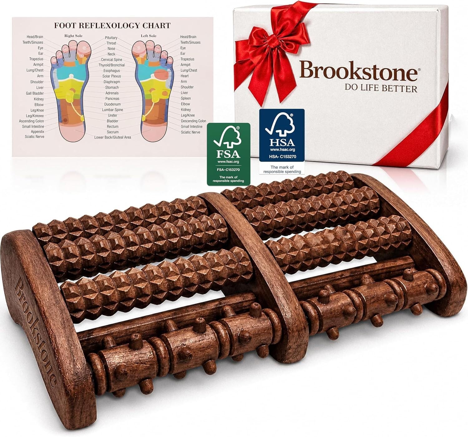 Brookstone Foot Massager Roller Plantar Fasciitis Pain Relief - Large, Walnut