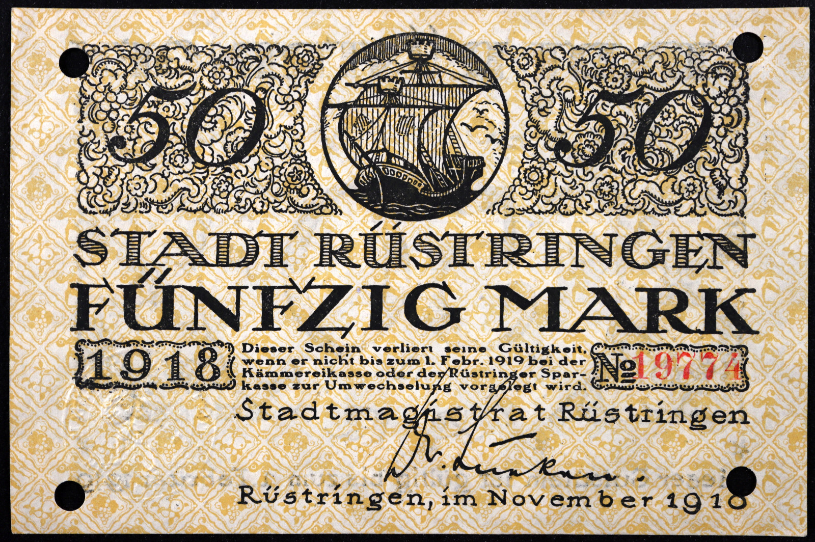 RÜSTRINGEN 1918 RARE 50 Mark Grossnotgeld German Notgeld Banknote
