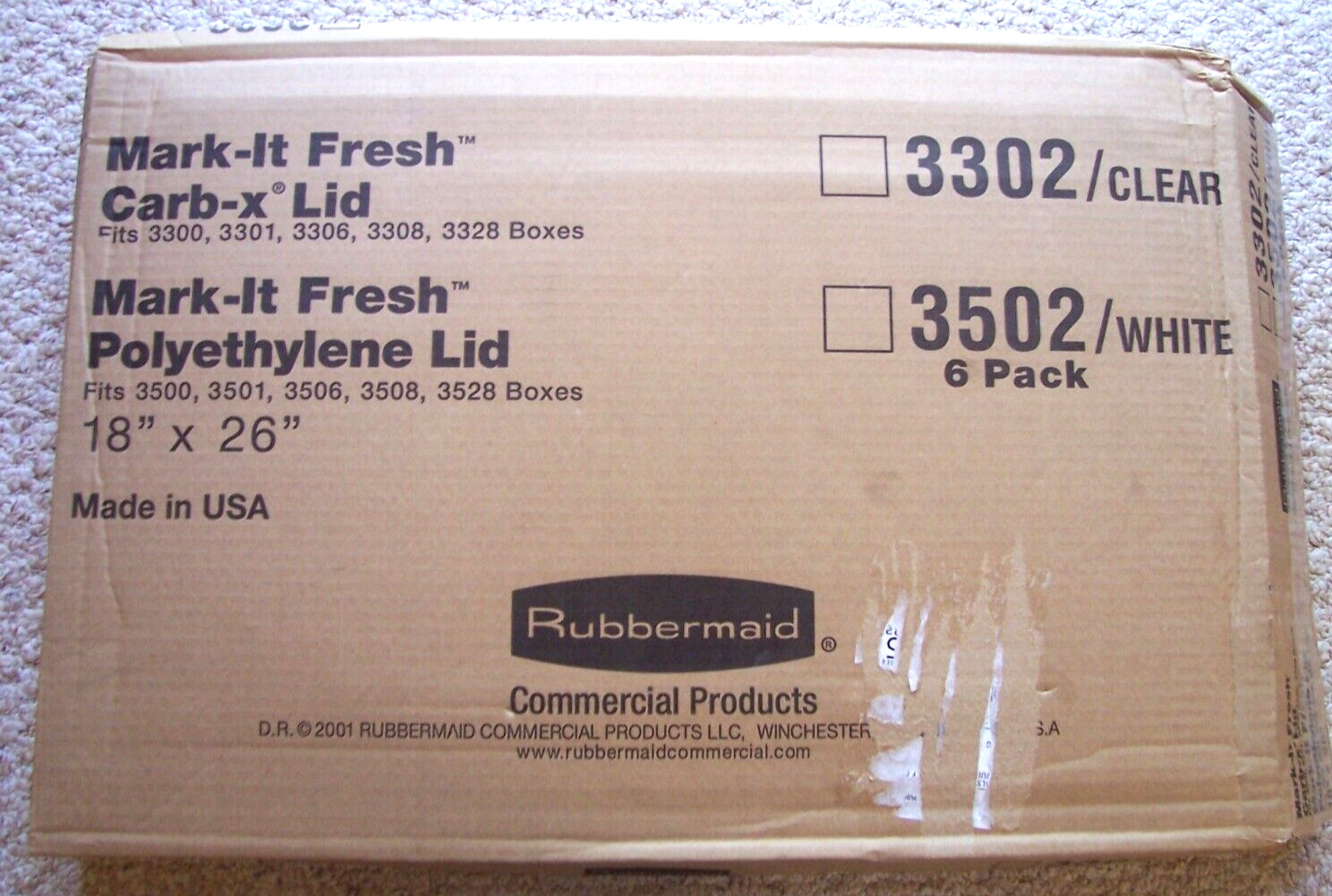 RUBBERMAID Mark-It Fresh Polyethylene Lid White 18" X 26"  #3502 Box of 5