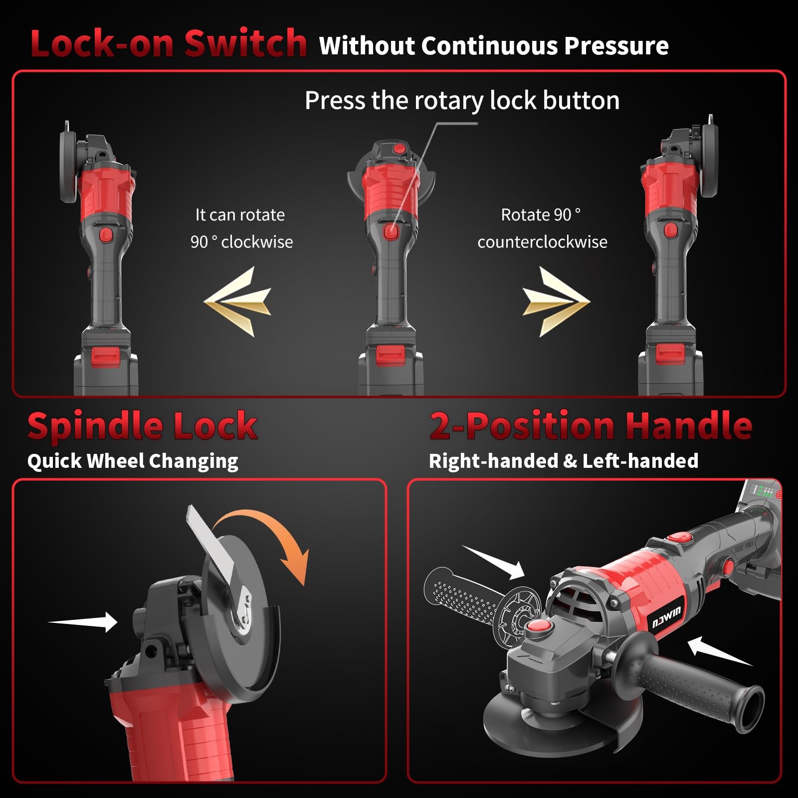 4 inch Cordless Angle Grinder Kit, Variable Speed Grinder, 2×4.0Ah Li-Ion Bat...
