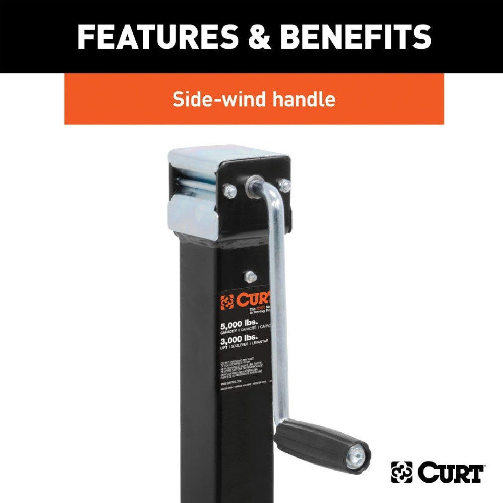 Curt Universal Carbide Black Powder Coat Direct Weld-On Square Sidewind Jack