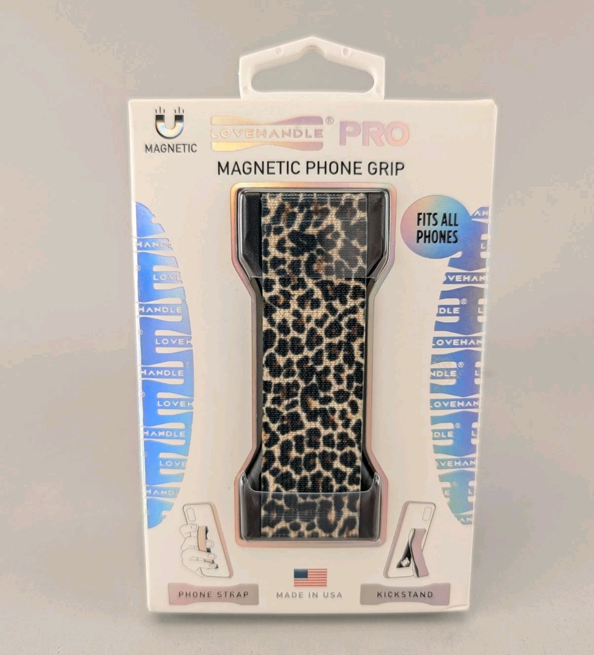 LoveHandle PRO Magnetic Universal Phone Grip/Kickstand Leopard New