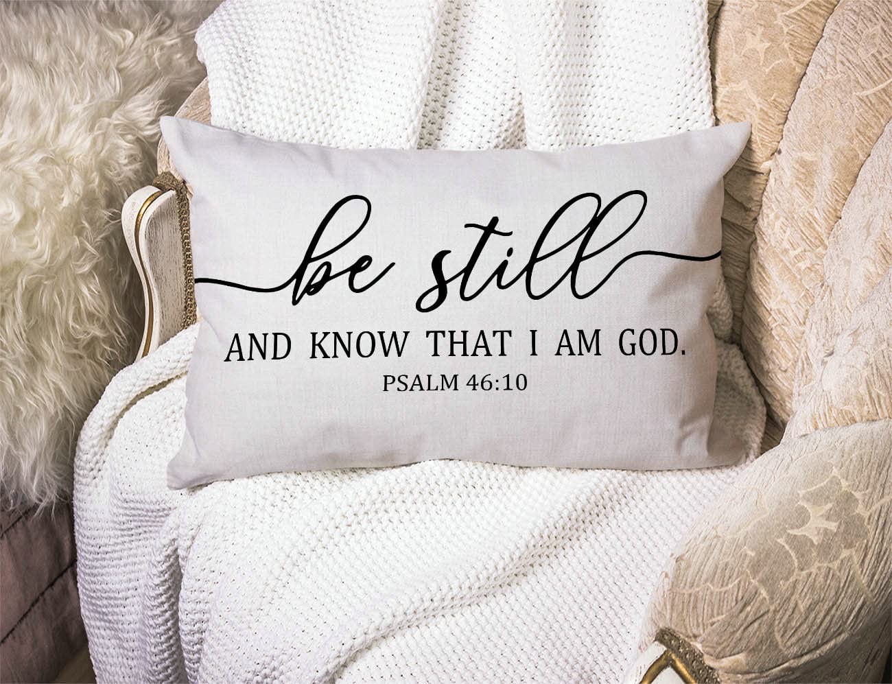 Be Still and Know That I Am God - Psalm 46:10 - Bible Verse Lumbar Throw Pillow