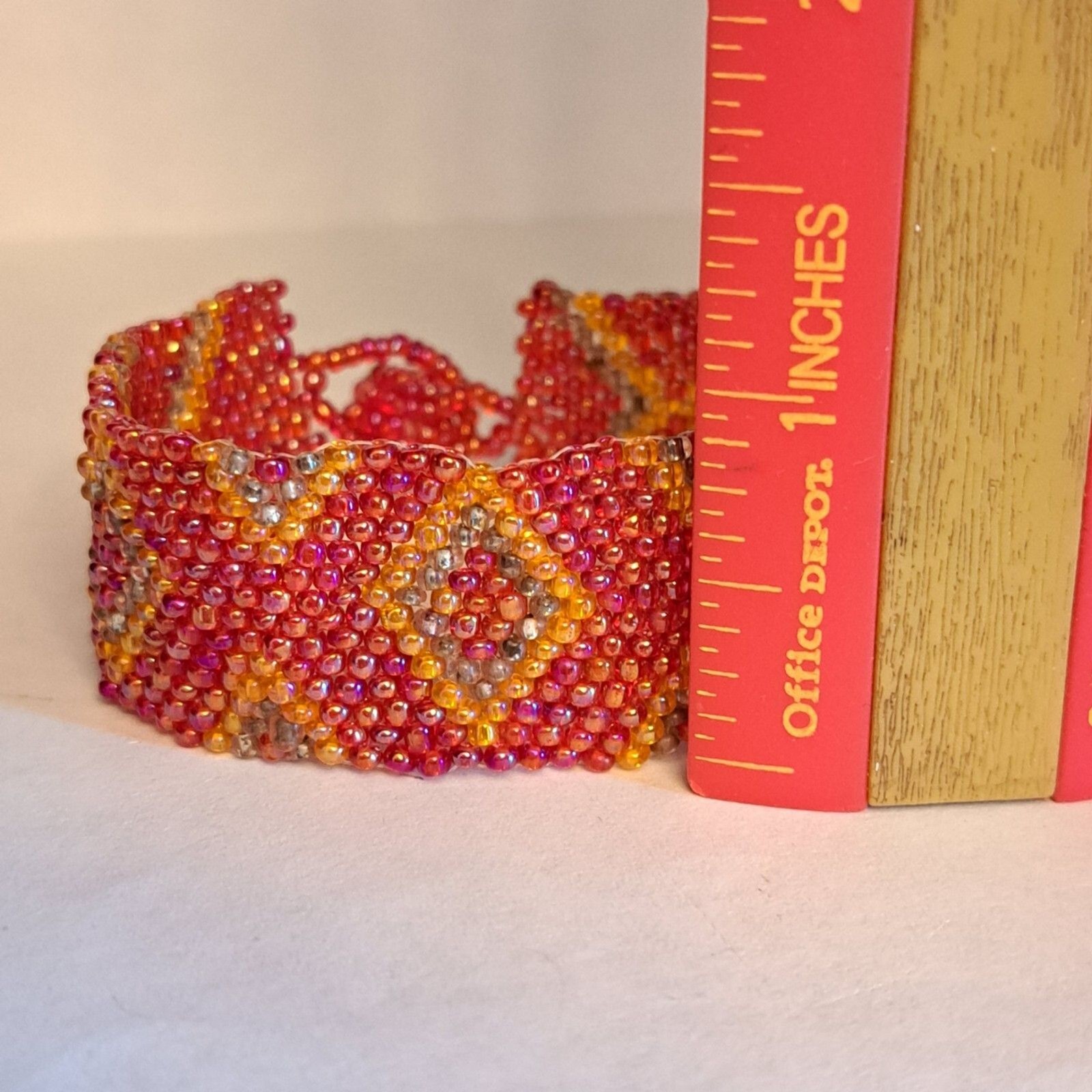 Handmade Seedbead Bracelet Red Geometric Unique