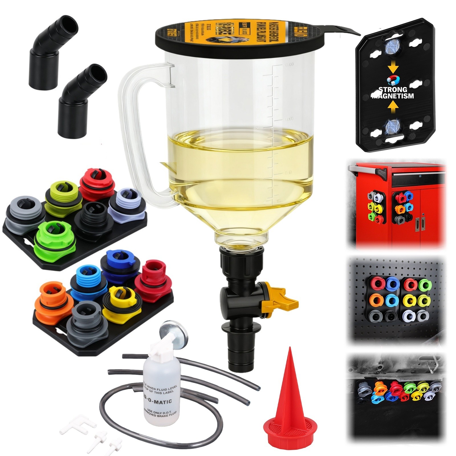 19PC Engine Oil Coolant Funnel Kit 12 Adapters & Brake Fluid Catcher Bleeder Kit