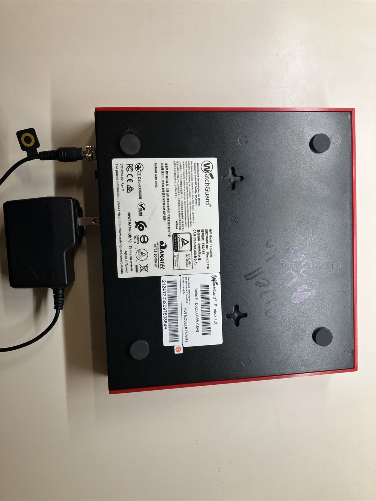 WatchGuard Firebox T20 FS2AE5 Firewall Security With Pwr Adapt-untested Pwrs On