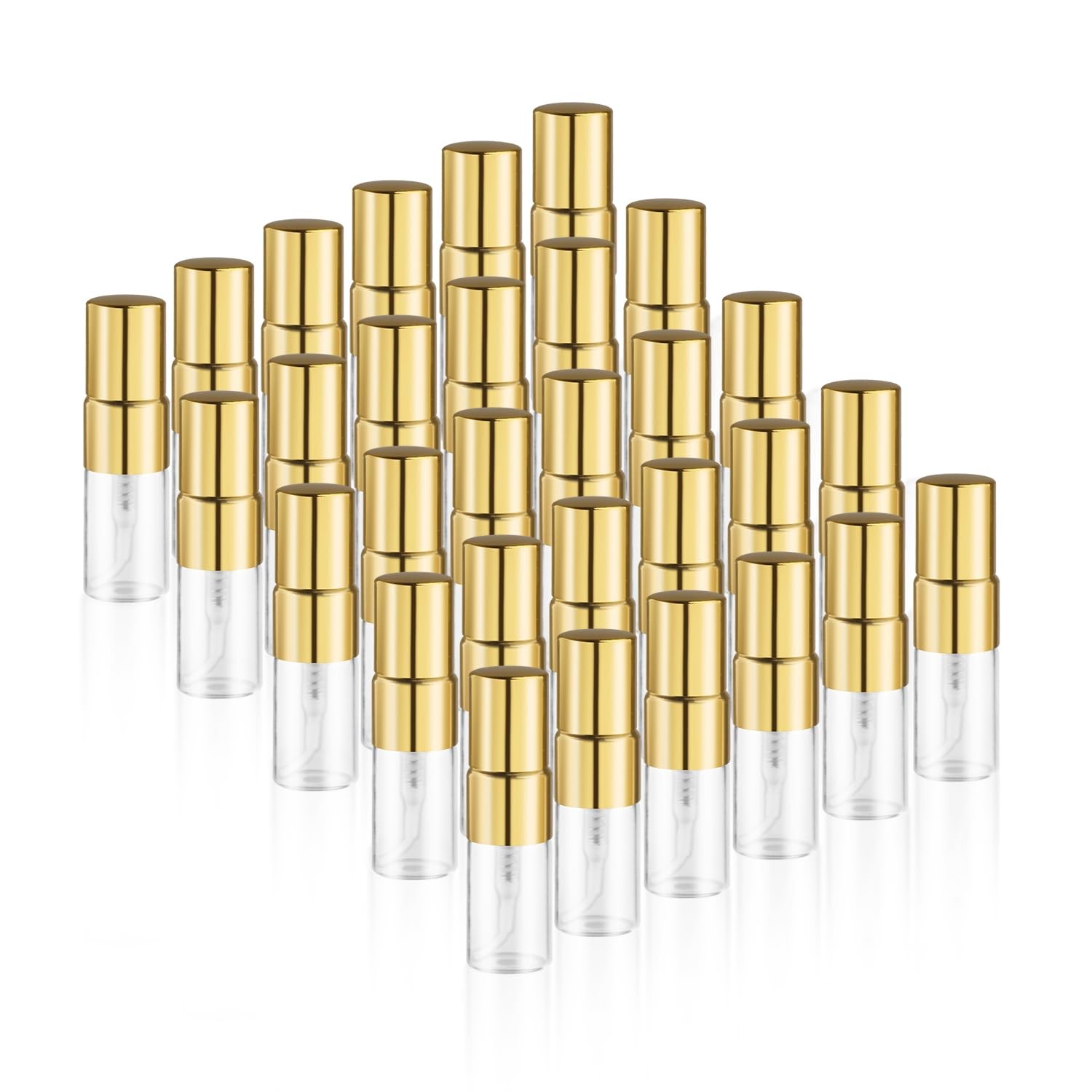30Pcs 2ml Empty Clear Glass Mist Spray Bottle with Golden Aluminized Nozzle,R...