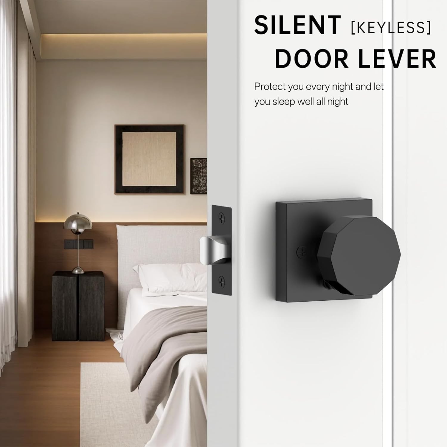 Amerdeco 3 Pack Privacy Door Knobs Matte Black Privacy,