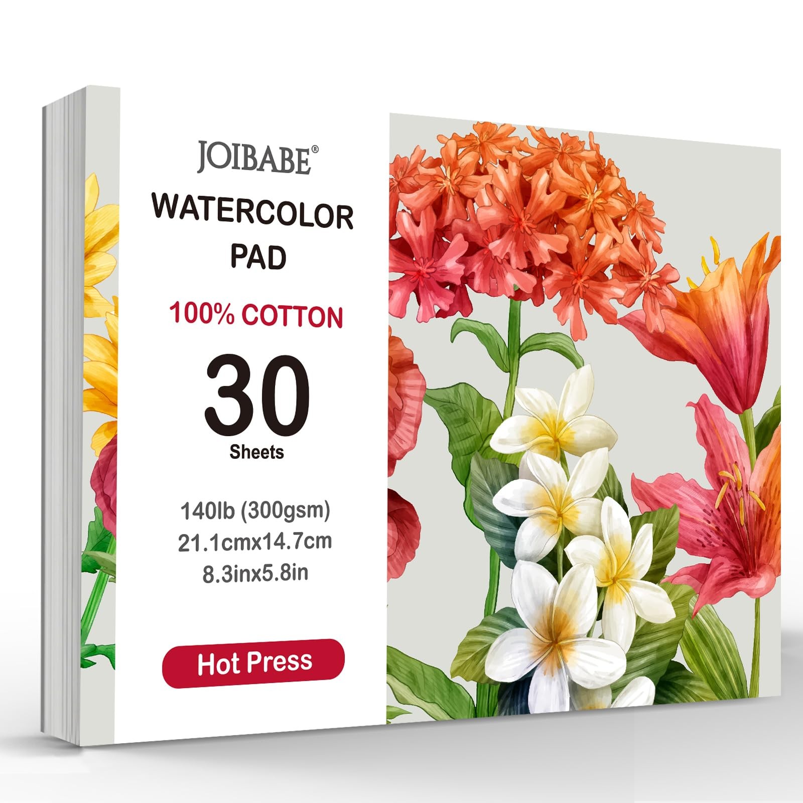 Watercolor Paper Pad Hot Press 140 lb/300 GSM 100% Cotton 30 Sheets A5 (8.3x5.8)