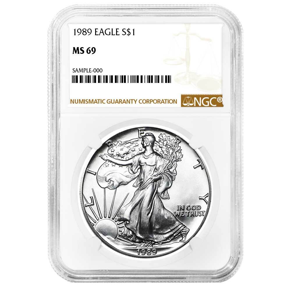 1989 $1 American Silver Eagle NGC MS69 Brown Label