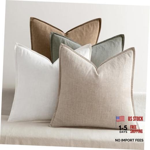 Linen Pillow Covers Pack of 4 Decorative Natural 18" x 18" (Pack of 4) Neutral