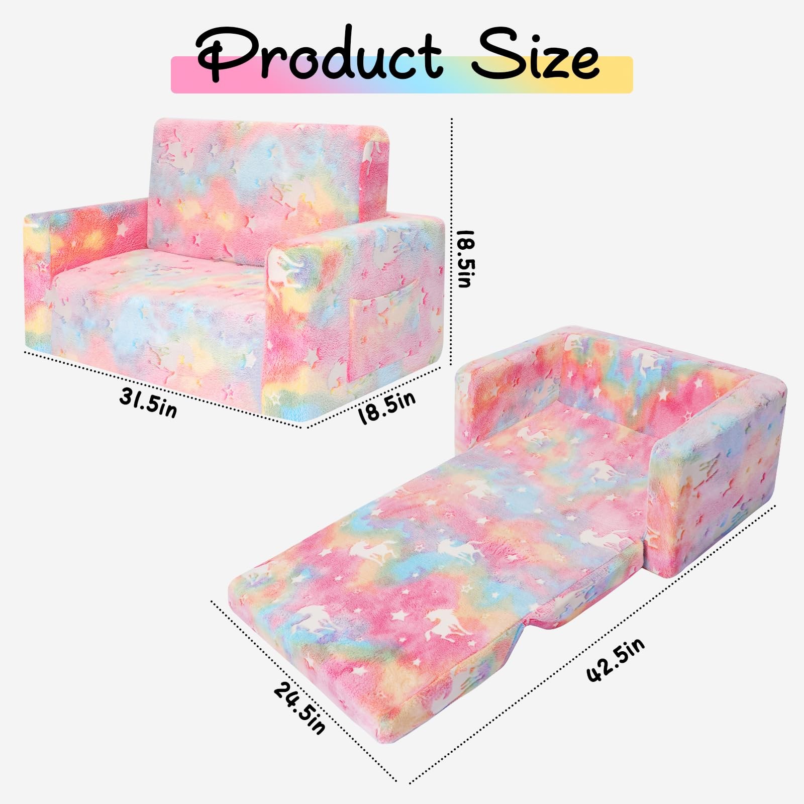 SLIGUY Kids Couch, Fold Out Kids Sofa Chair, Toddler Convertible Sofa to Loun...