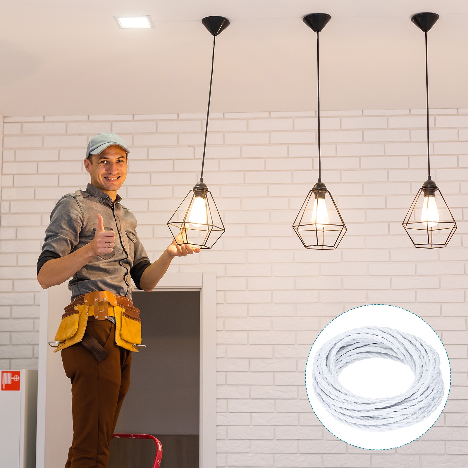 32.8Ft 18/3 Twisted Cloth Covered Wire White