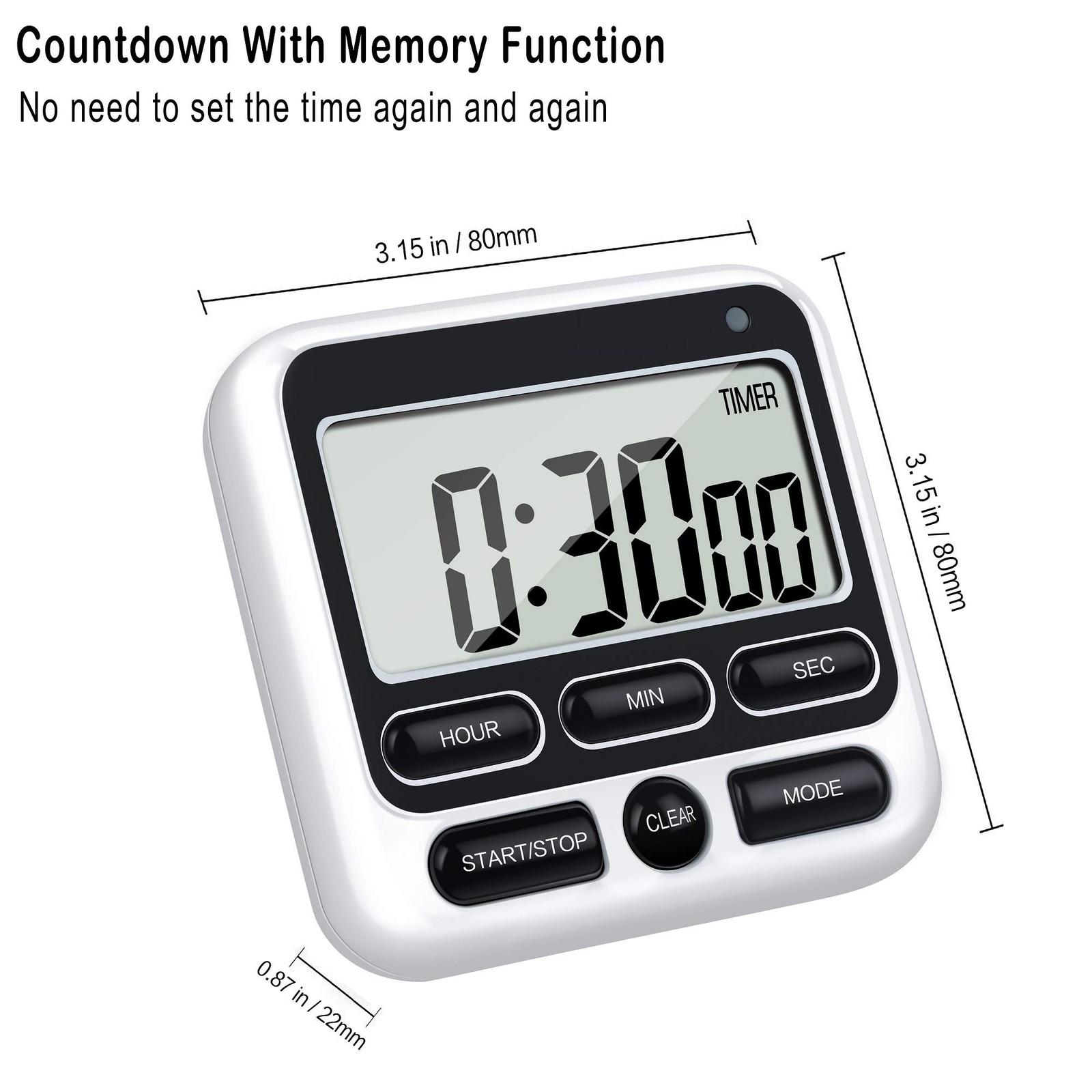 Digital Kitchen Timer with Mute/Loud Alarm Switch ON/Off Switch, 12-Hour Clock