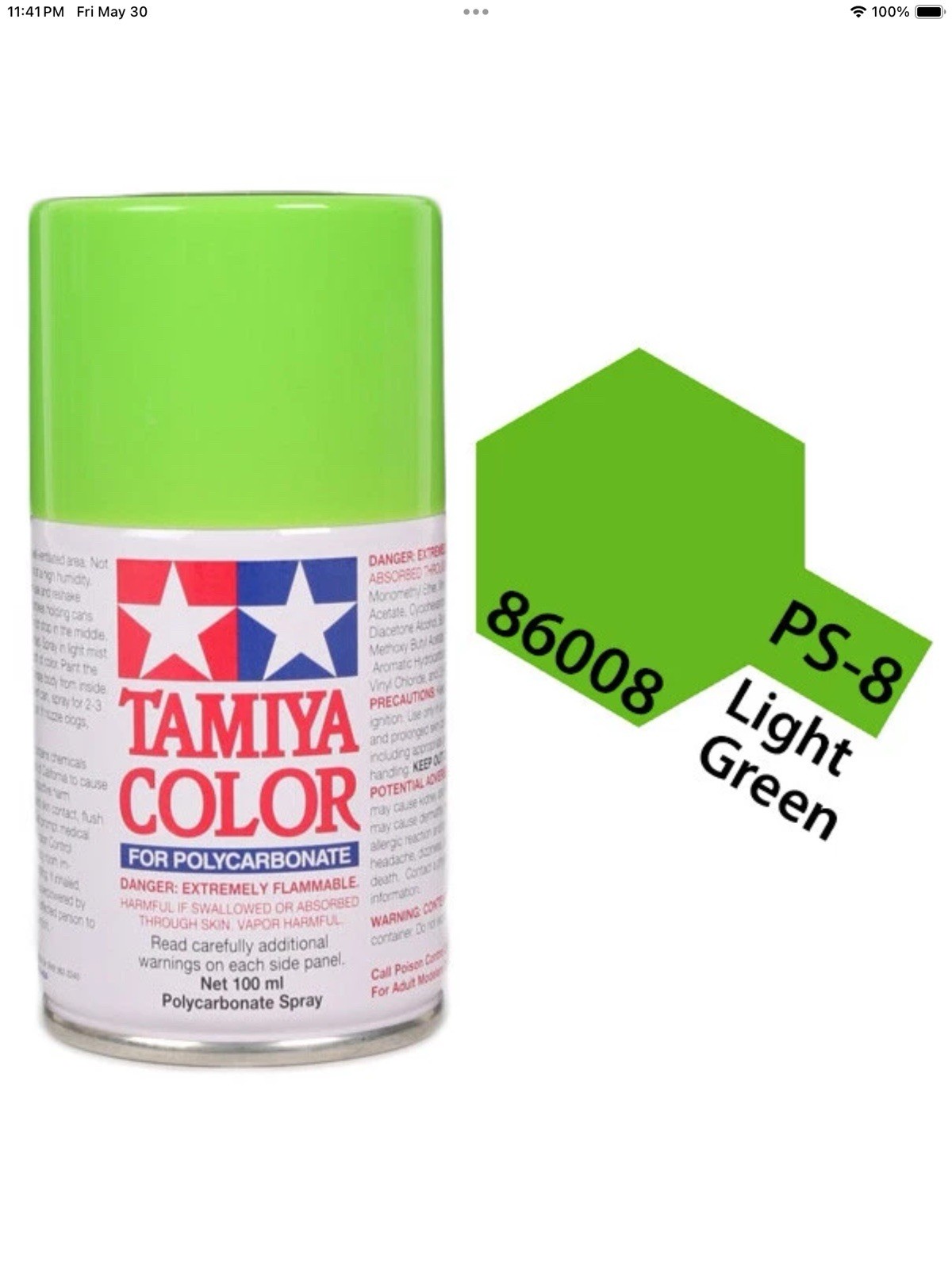 Tamiya 86008 PS-8 Light Green Polycarbonate Lexan RC Spray Paint 100ml - US