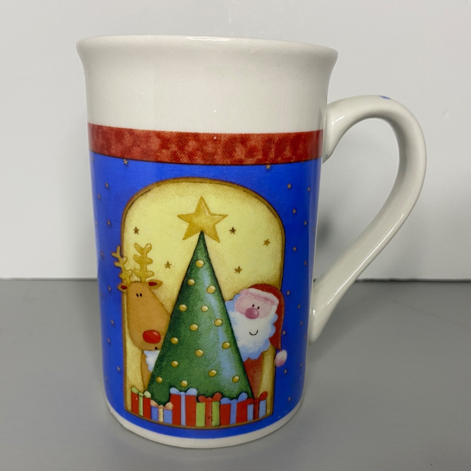 Royal Norfolk Santa Claus Reindeer Tall Mug 4.75" Jamie Hearne Christmas Tree