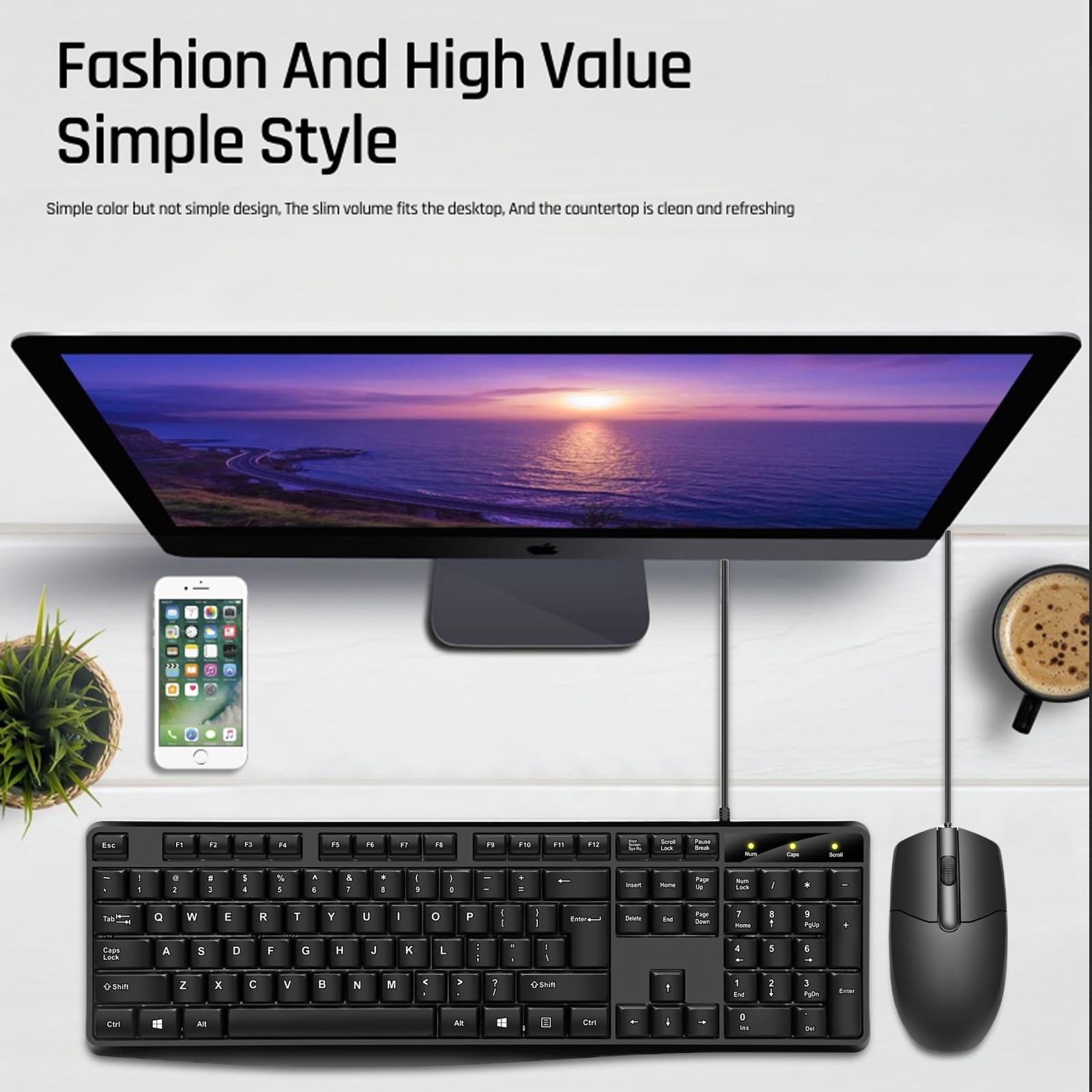 Wired Keyboard and Mouse Combo, Full-Sized Ergonomic Computer Keyboard and Op...