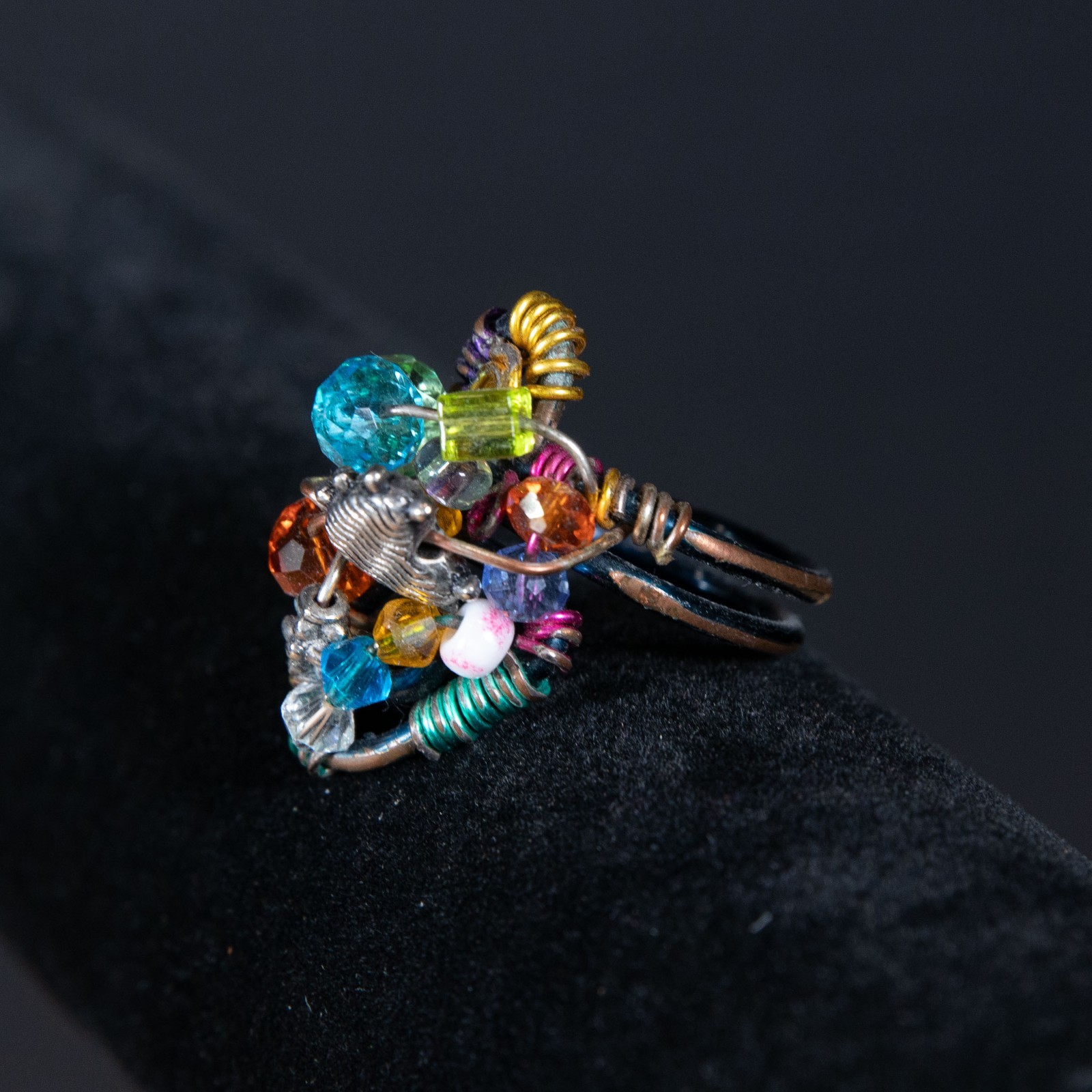 Wire Wrapped Beaded Costume Jewelry Ring Size 6