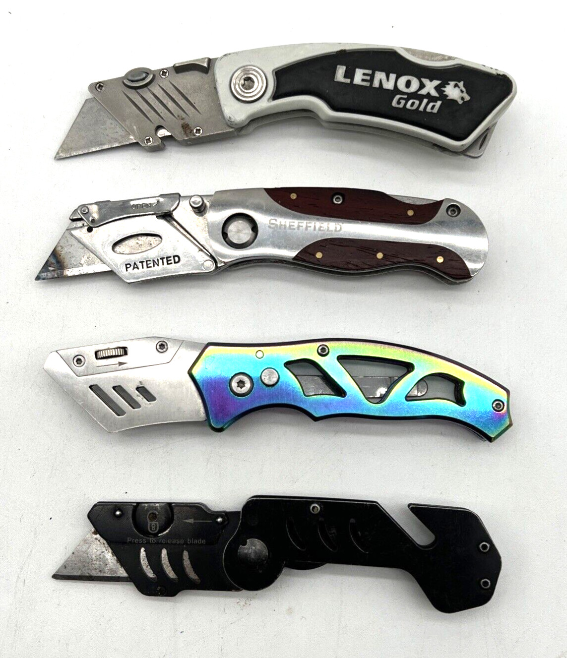 Lot 0f 4 Folding Utility Knives Lock Back Lenox Sheffield Unbranded GUC