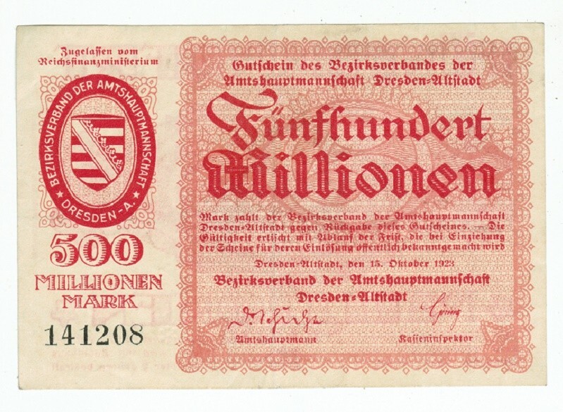 GERMANY BANKNOTE 500 MILLION MARK DRESDEN 1923