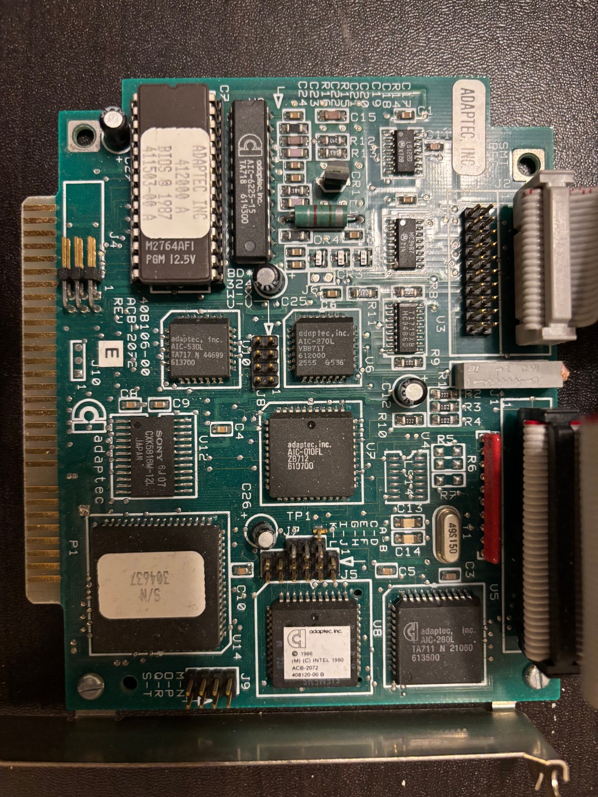 Vintage Adaptec Hard Drive controller card PC/XT ISA with cables