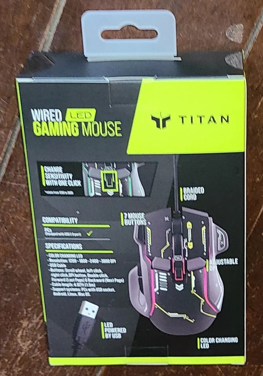 TITAN Wired LED Gaming Mouse w/4 Adjustable DPI Modes #GA-0536