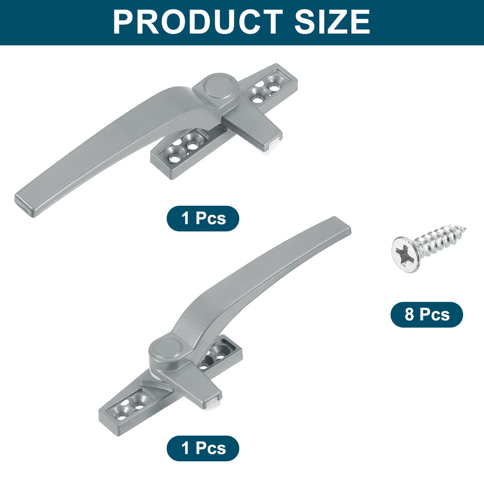 2Pcs Casement Window Locking Handle Left and Right Hand Silver Gray