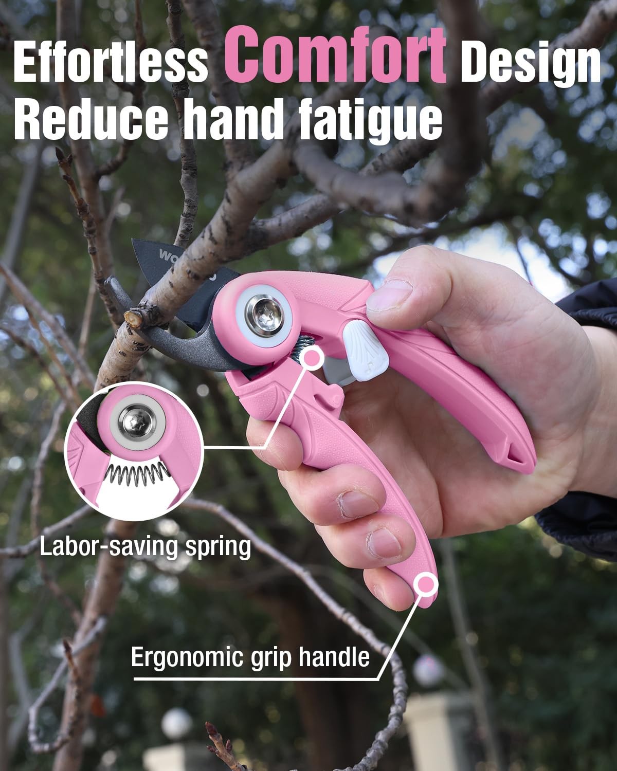 WORKPRO 6.9" Bypass Pruning Shears, Gardening Scissors with Sharp SK5 Pink