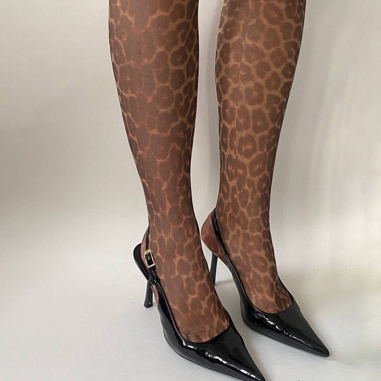 Sheer Leopard Print Tights Brown Animal Pattern Y2K Fashion Party Style UK Look