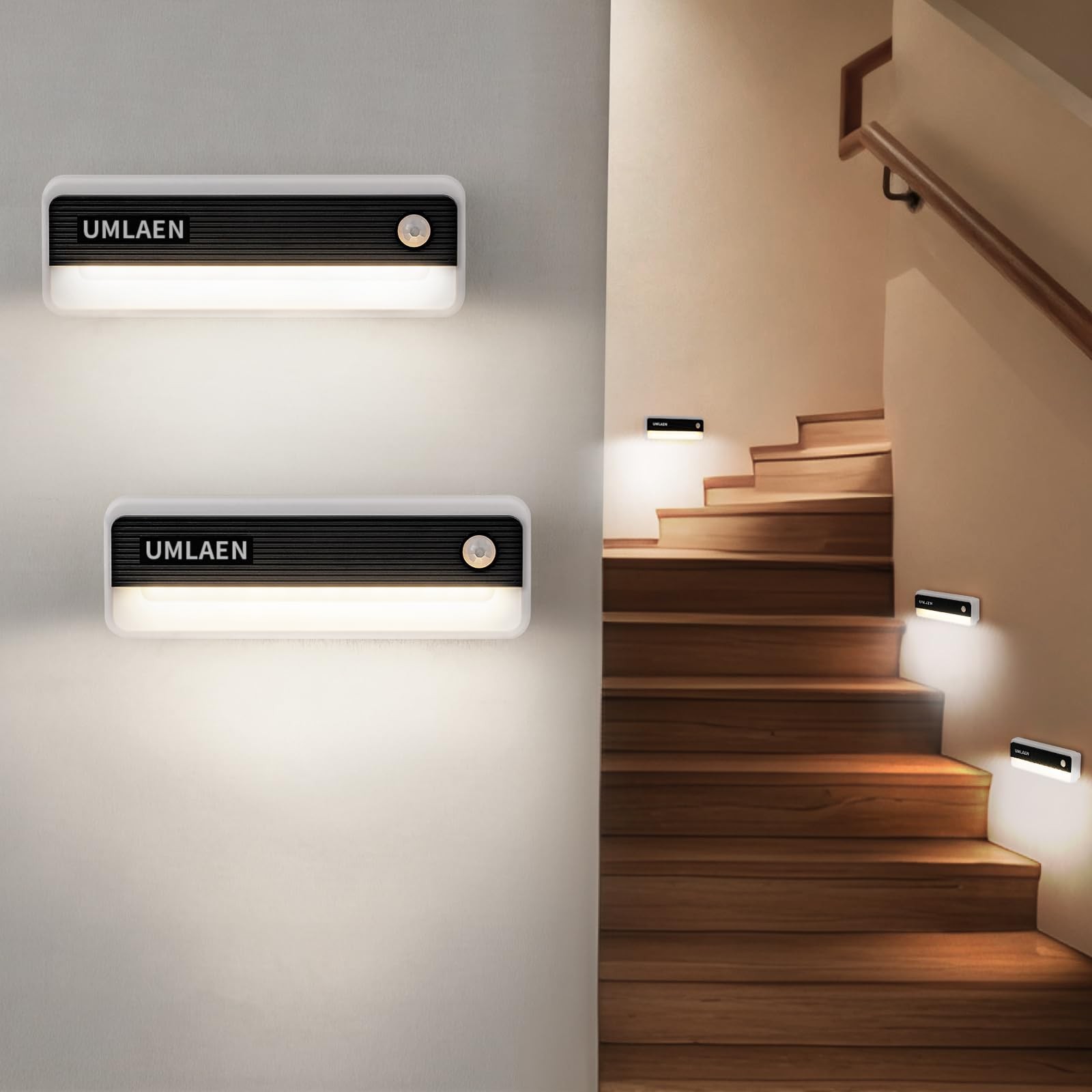 2 Pack Motion Sensor Lights Indoor, 1800mAh Rechargeable Motion Activated Nig...