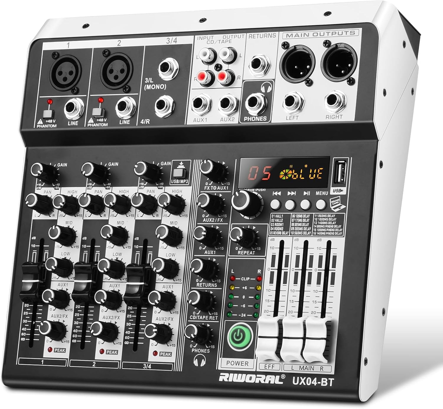 4 Channel Audio Interfacer DJ Mixer Sound Board 16-Bit DSP Effect USB Audio