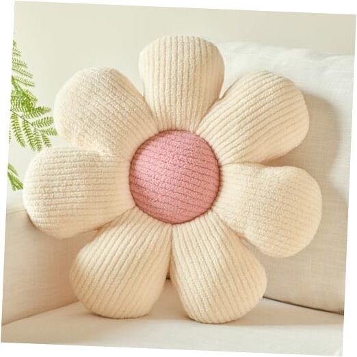 Flower Shaped Throw Pillow,Soft Daisy Pillow with 19.6" x 19.6" Ivory