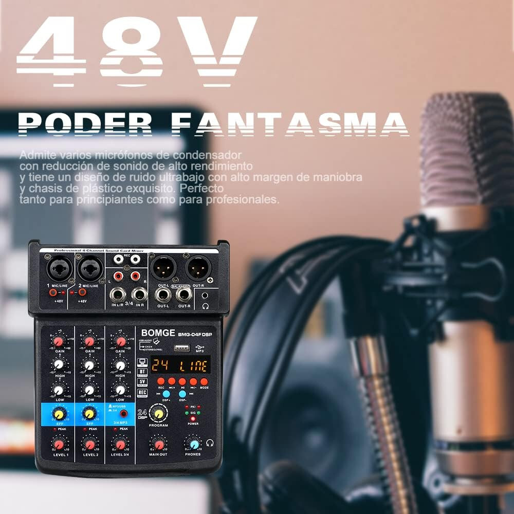 4 Channel DJ Audio Sound Mixer Interface with MP3 USB Bluetooth Stereo 24 DSP