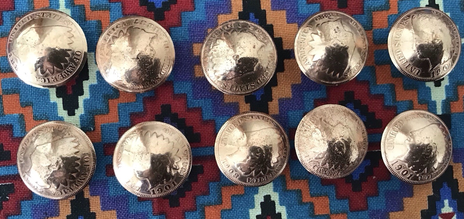 10 DOMED INDIAN PENNIES WITH 1/8” (4mm) CHICAGO SCREWS
