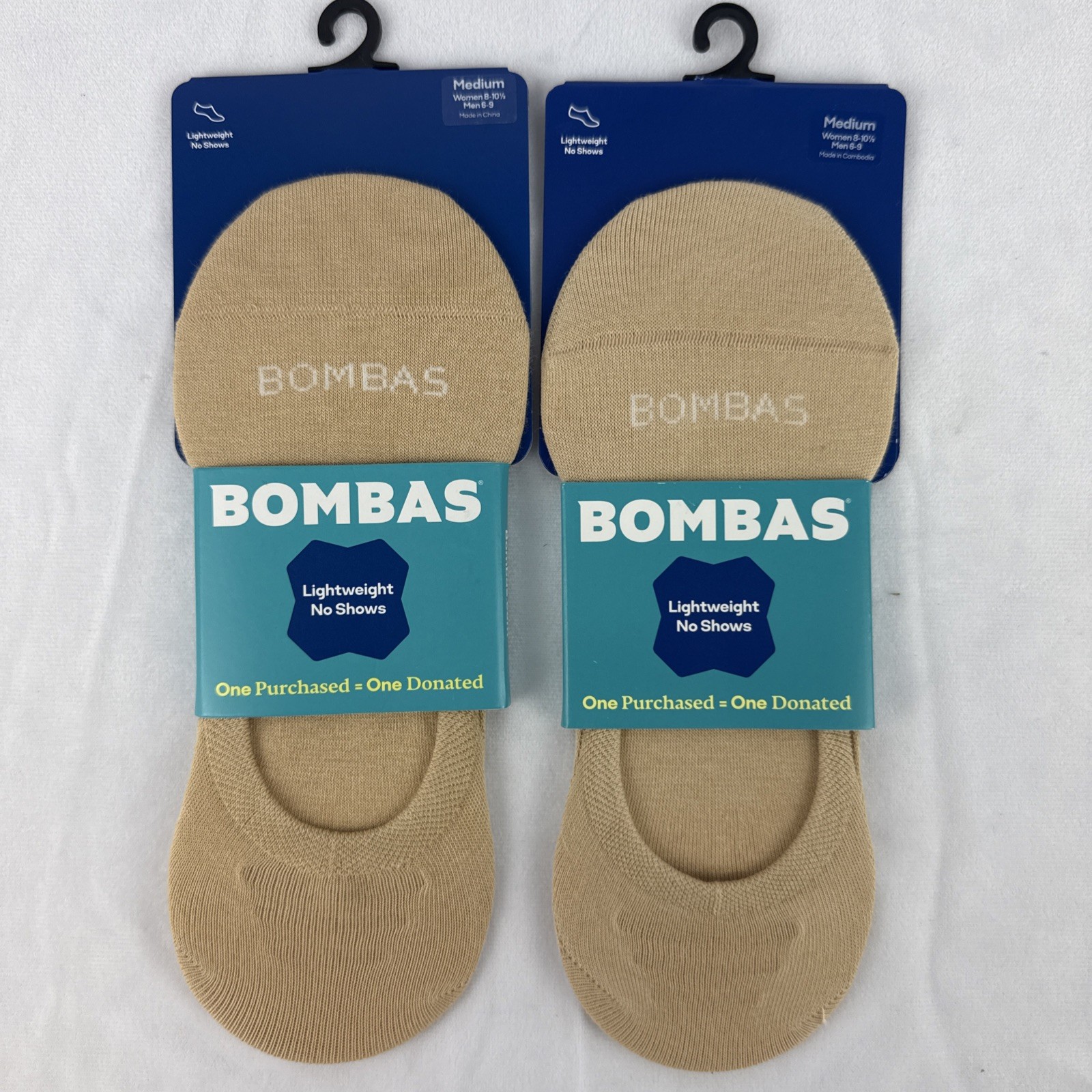 2 Pairs BOMBAS No Show Socks Lightweight Beige Socks Size Medium W 8-10.5 M 6-9