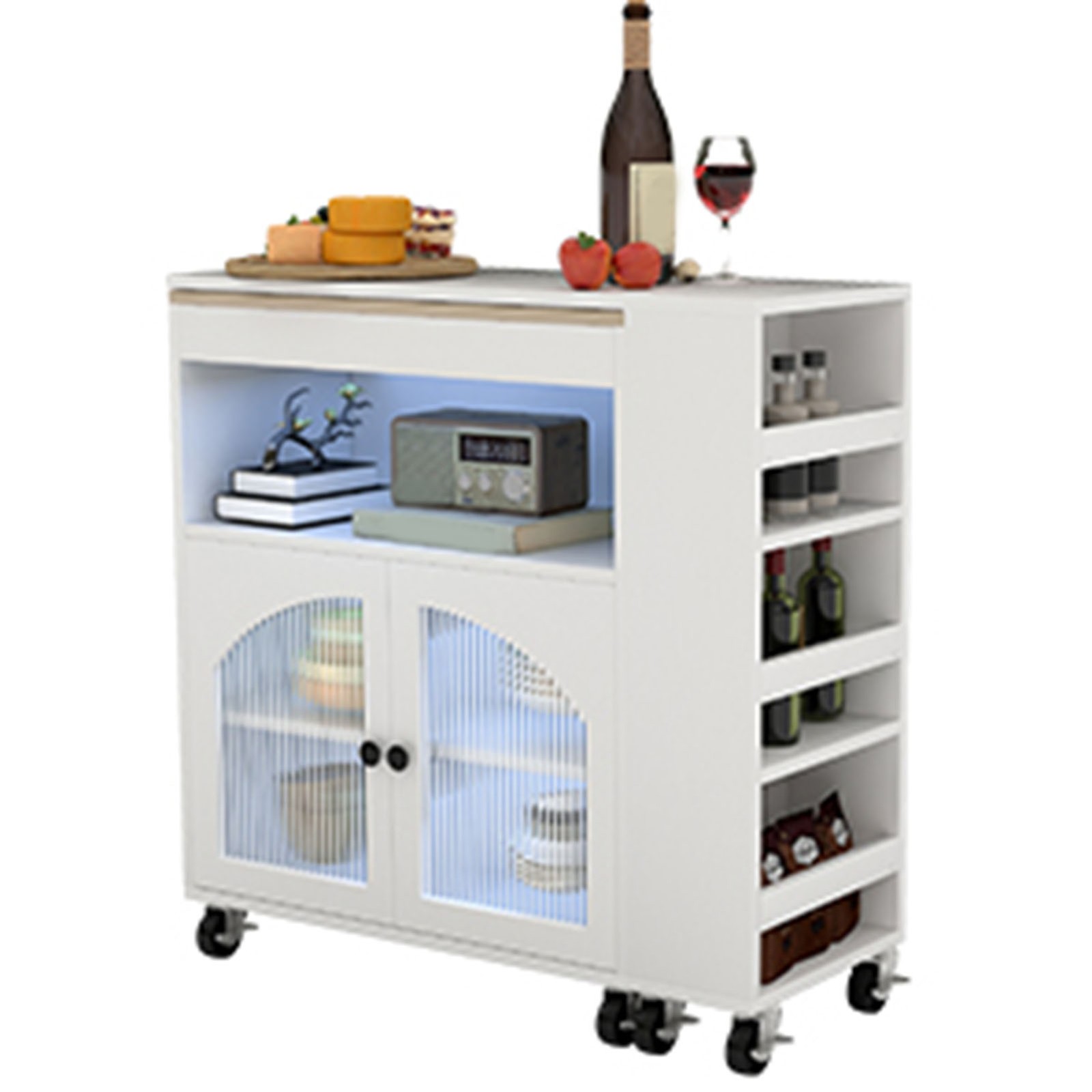 Kitchen Island On Wheels With Extended Table MDF Rolling Kitchen Storage Cabinet