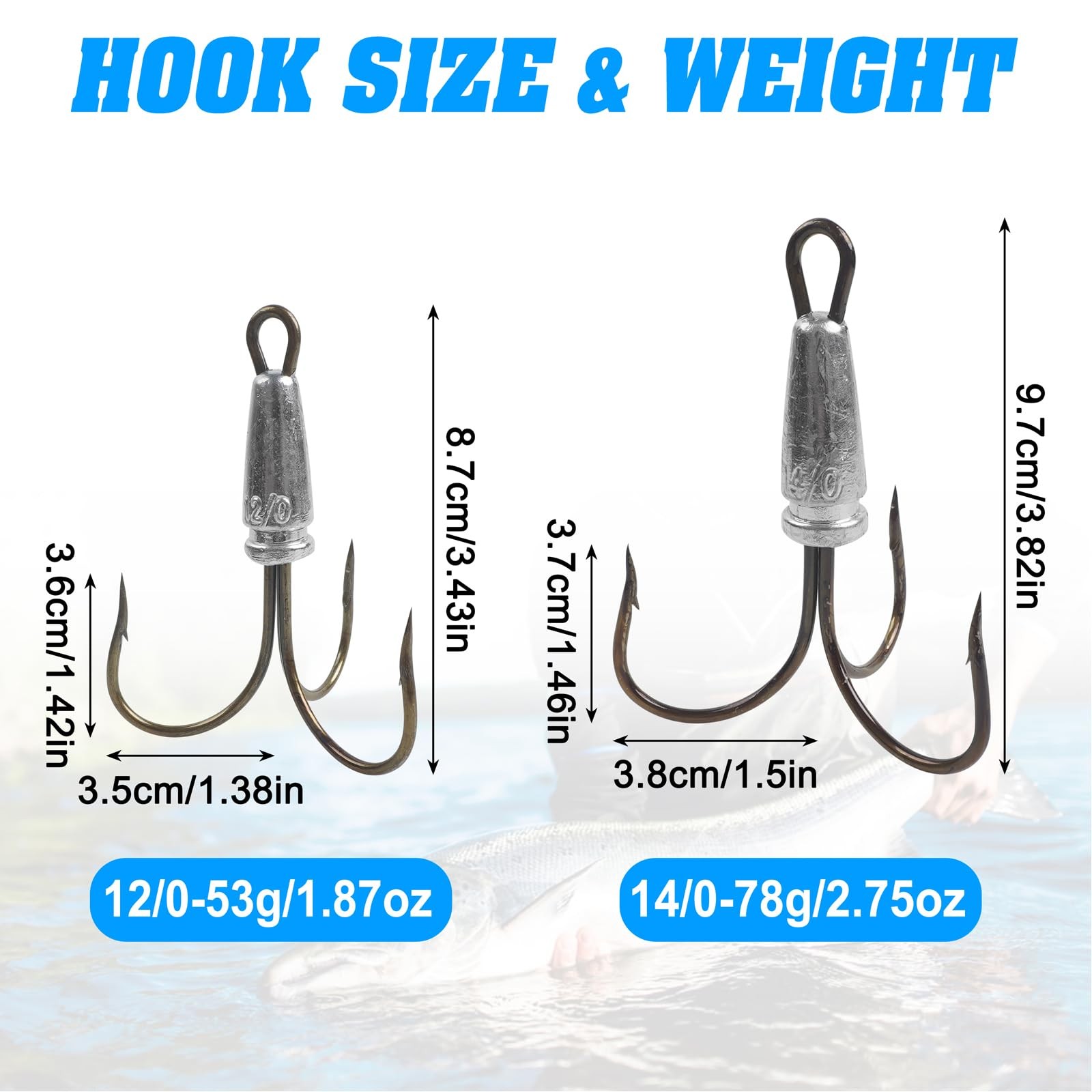 Snagging Hooks Snagging Weighted Treble Hooks 6pcs Fishing Hooks Large Weight...