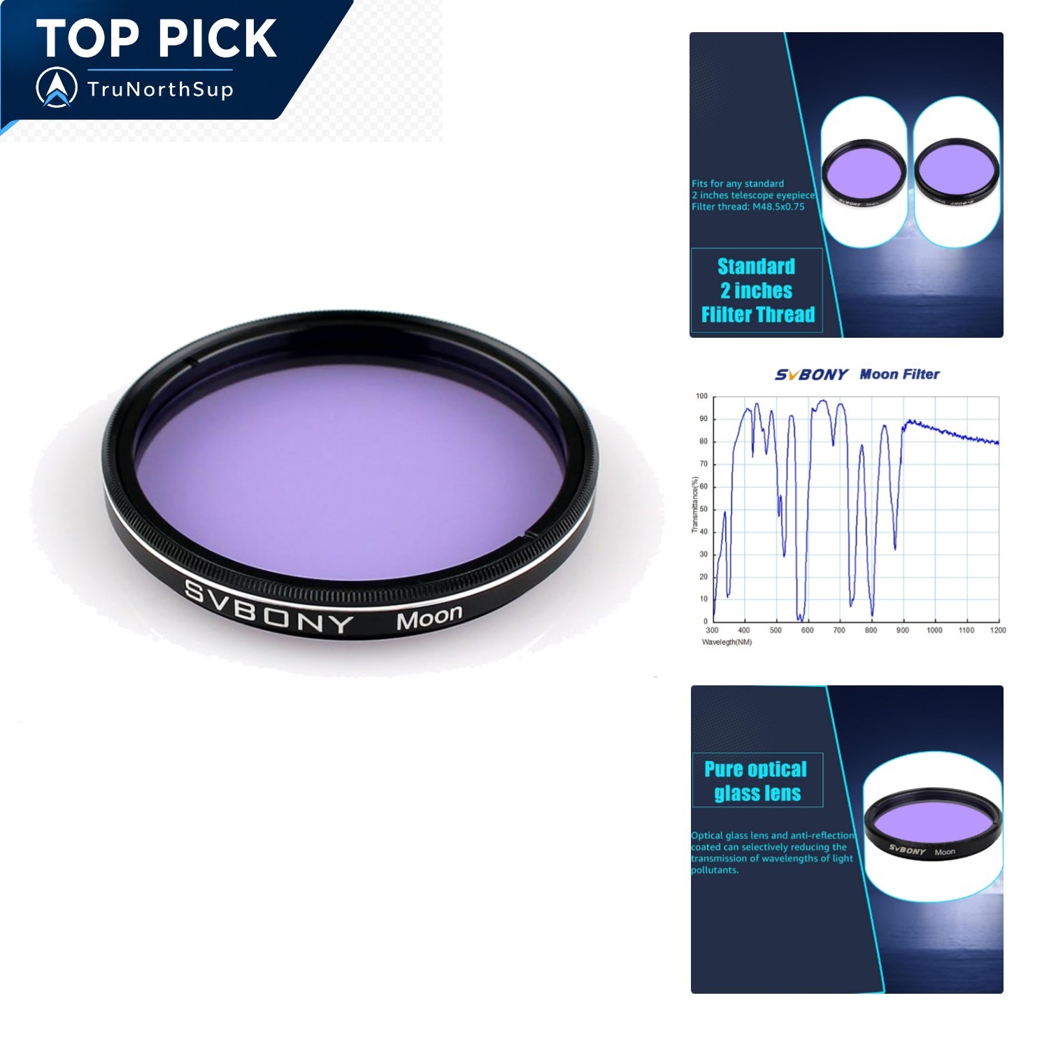 2 inch Moon Telescope Filter Enhance Lunar Planet Surface Clarity Optical Glass