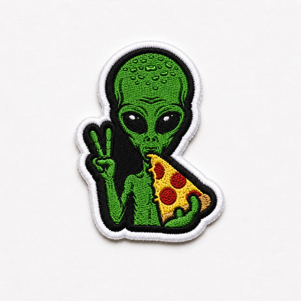 Alien Pizza Peace Sign Custom Embroidered Patch Iron On Jacket Vest Hat