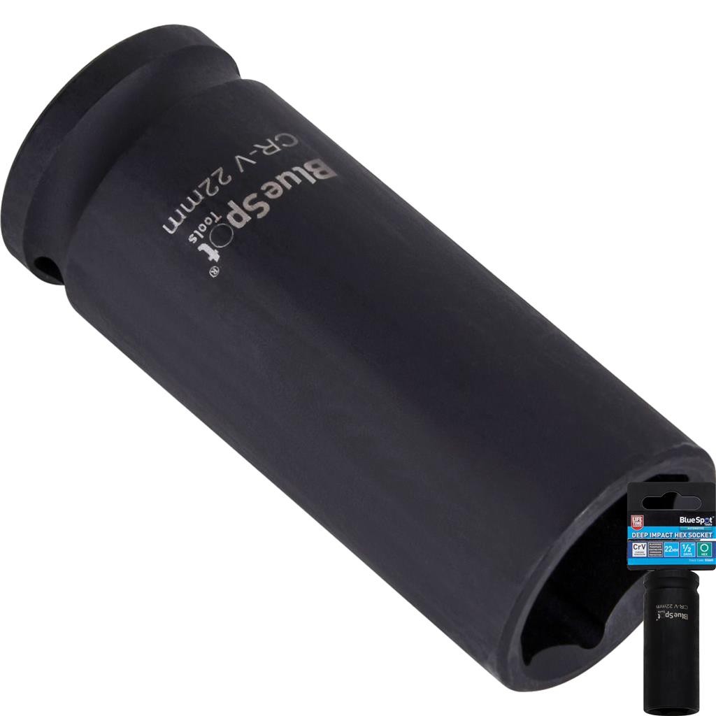 BlueSpot 22mm Deep Socket Impact Hex 6 Point Single CRV Steel 1/2" Drive