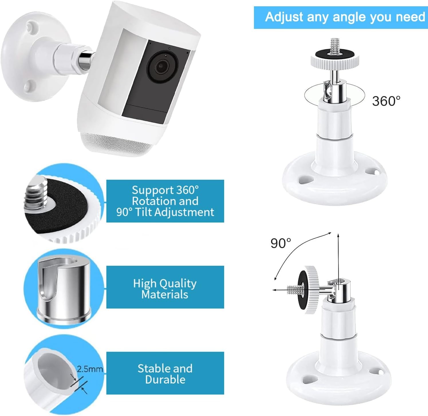 Adjustable Wall Ceiling Mount for Ring Spotlight Cam Plus/Pro (Battery) and Stic