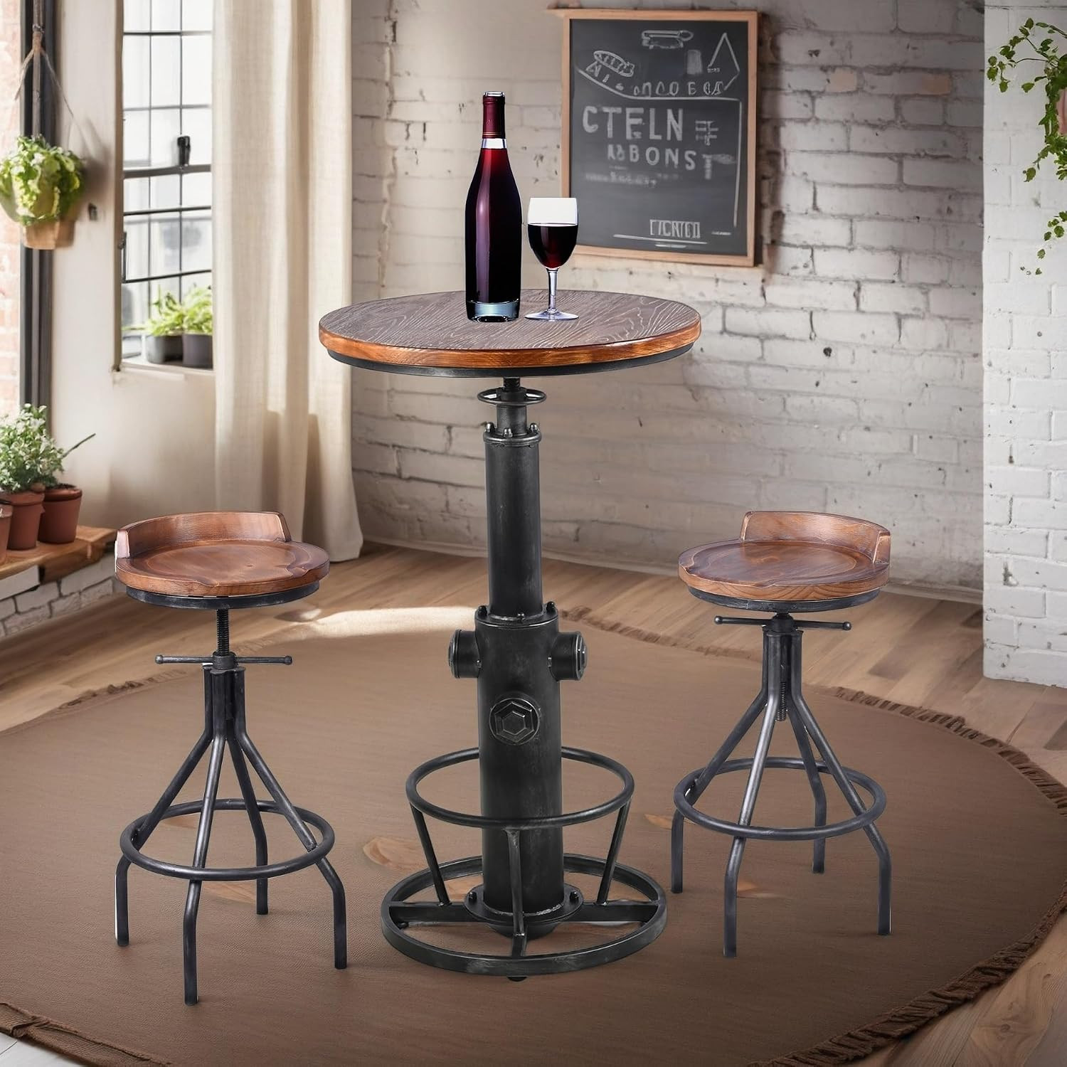 Rustic 3 Pieces Bar Table Set Industrial Fire Hydrant Design Bistro Table Set fo