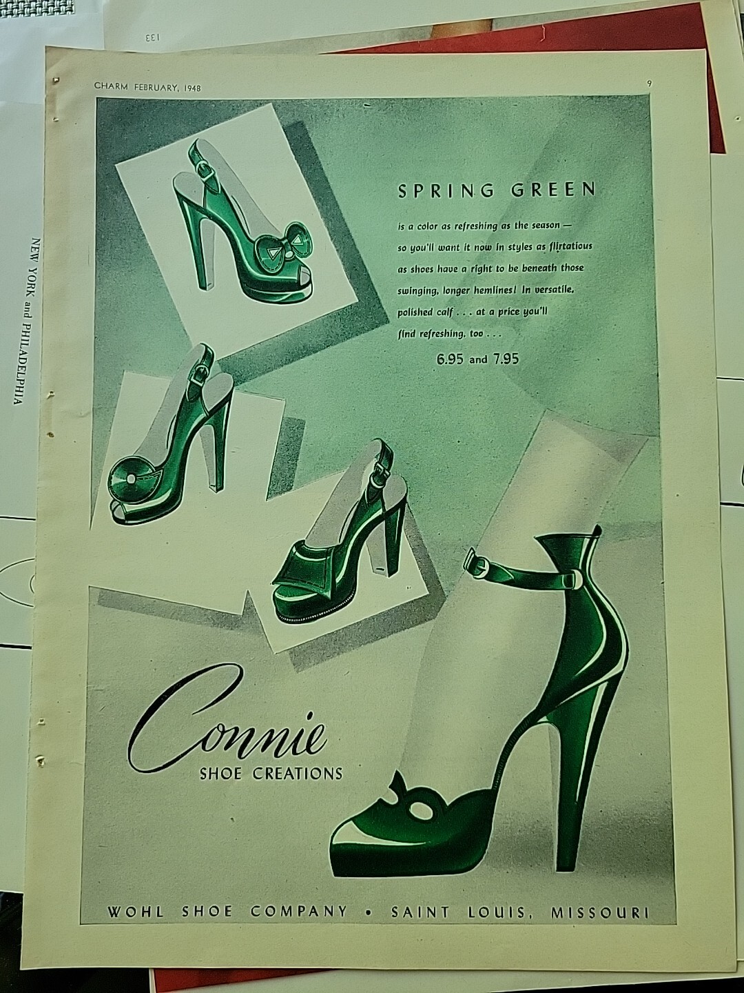 1948 Womens Spring Green  Connie shoes Creations  Vintage High Heel Fashion ad