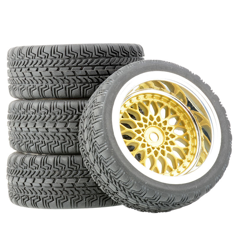 4pcs RC 1/10 Scale Rubber Tires Wheels Rim 12mm Hex For HSP HPI Kyosho Tamiya D4